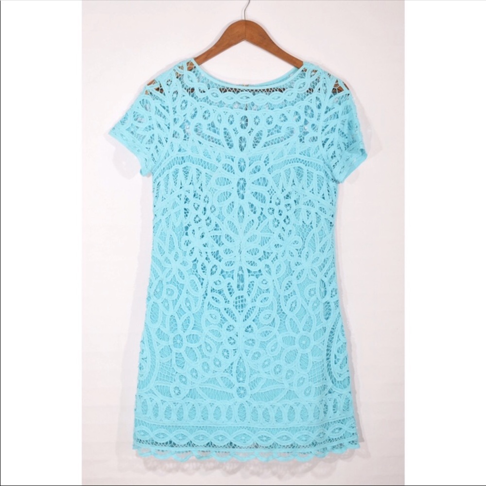 Lilly Pulitzer teal lace dress size m EUC